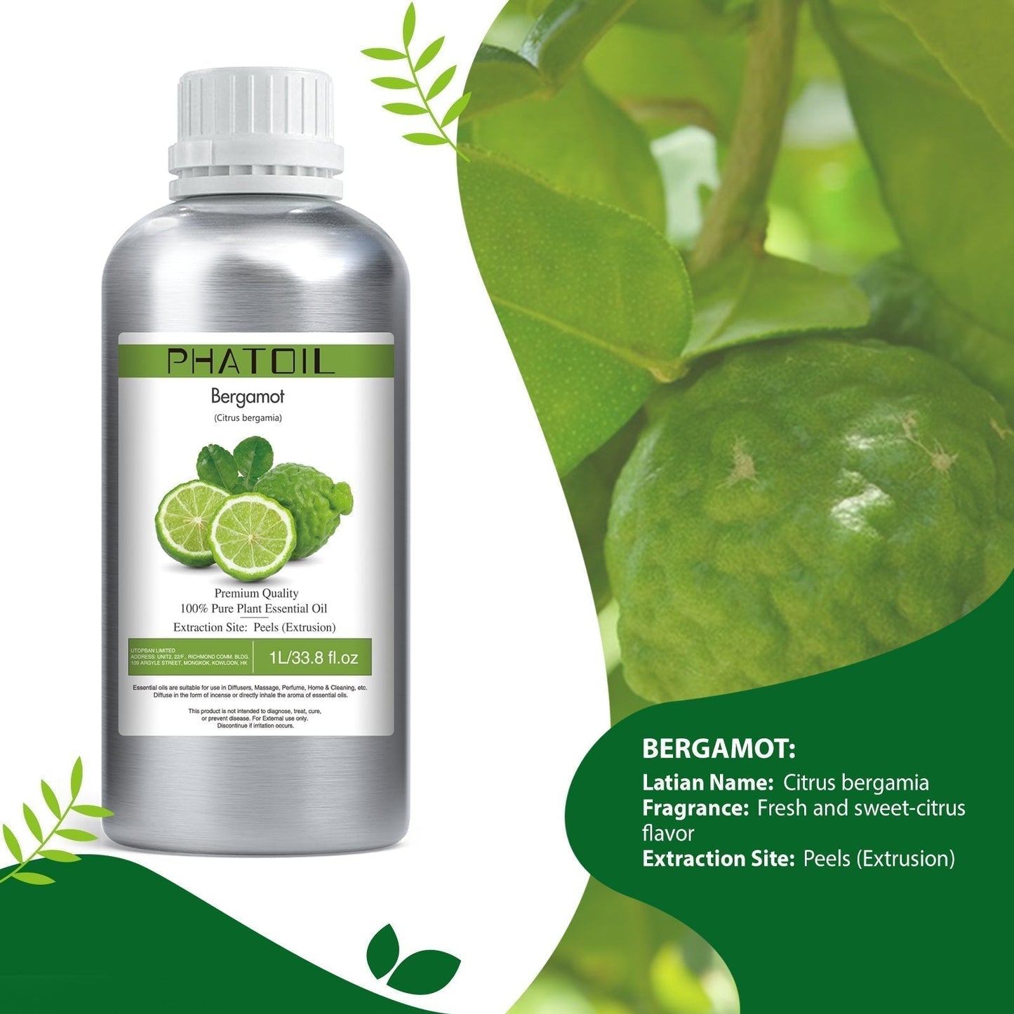 Phatoil 1000ml Pure Plant Essential Oil Fragrance With Droppers