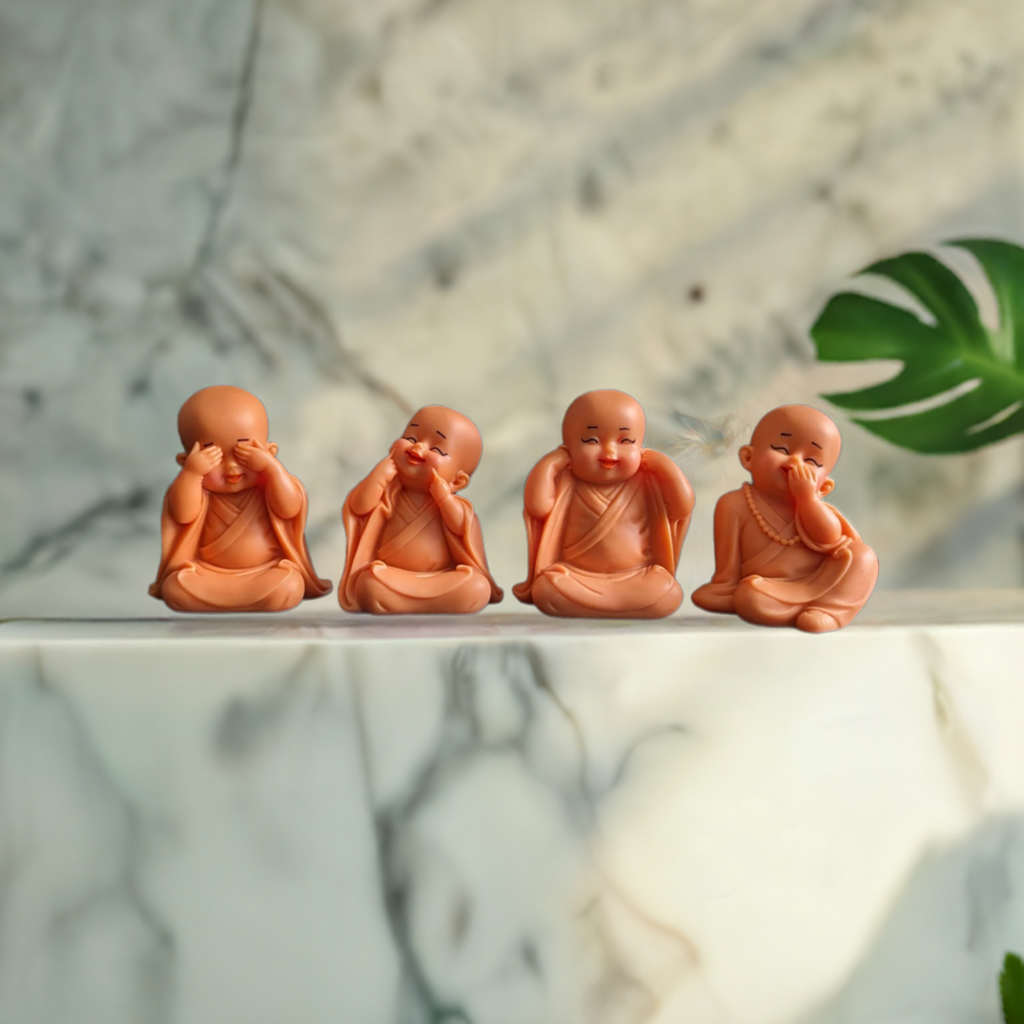 Set of 4 Pink Little Monks Statues for Good Luck Zendai.png