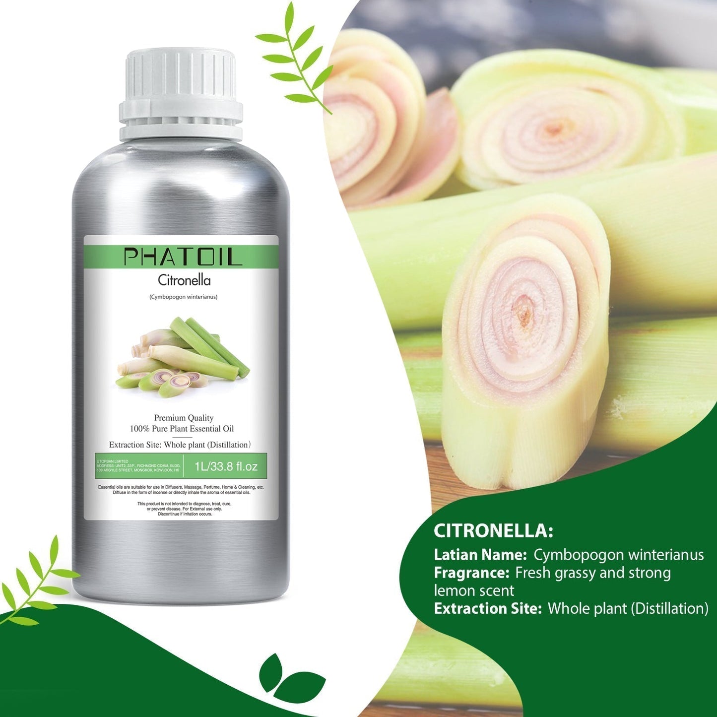 Phatoil 1000ml Pure Plant Essential Oil Fragrance With Droppers