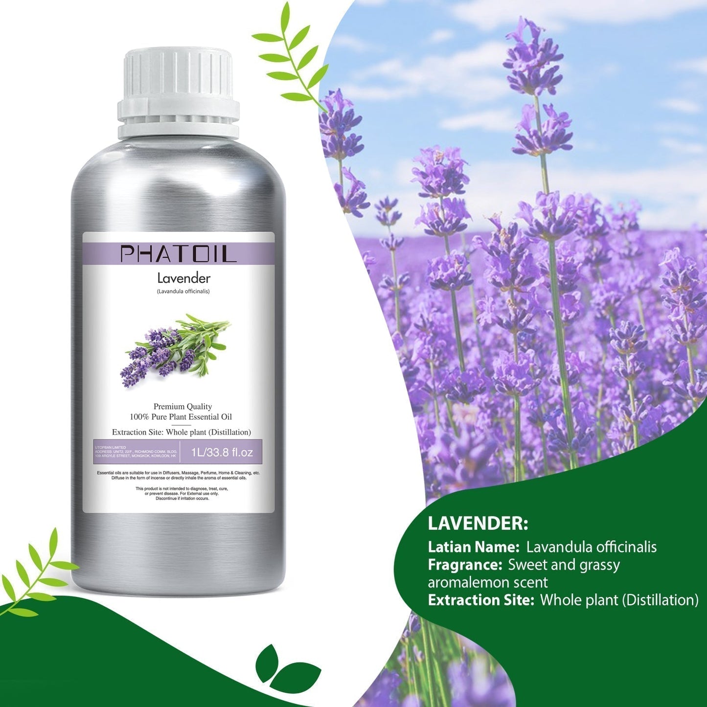 Phatoil 1000ml Pure Plant Essential Oil Fragrance With Droppers