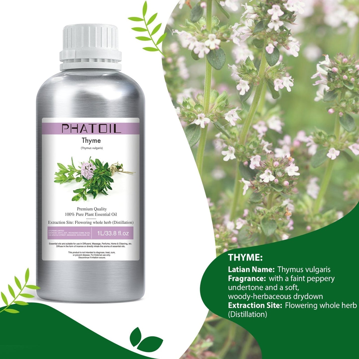 Phatoil 1000ml Pure Plant Essential Oil Fragrance With Droppers