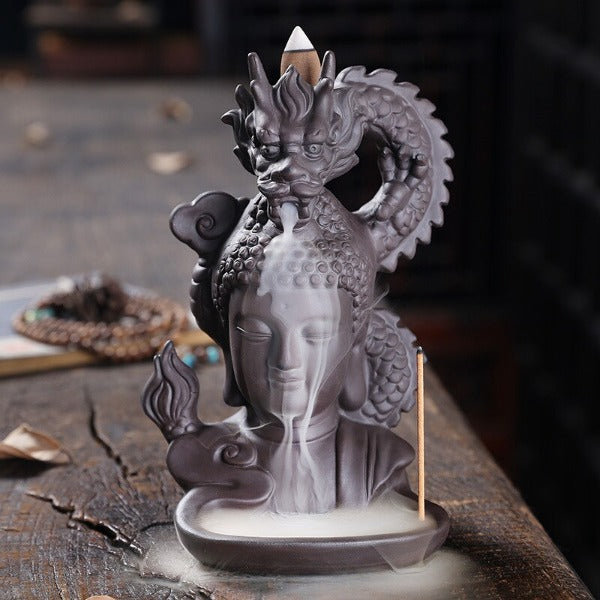 mainimage1Purple Clay Dragon Incense Burner with 20 Cones Waterfall Backflow Incense Holder Aromatherapy Ornament Zen Decor.jpg
