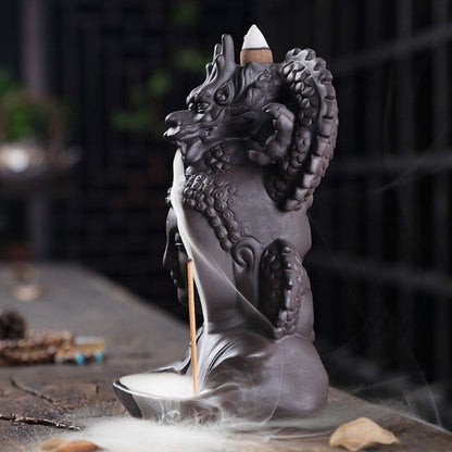mainimage4Purple Clay Dragon Incense Burner with 20 Cones Waterfall Backflow Incense Holder Aromatherapy Ornament Zen Decor.jpg