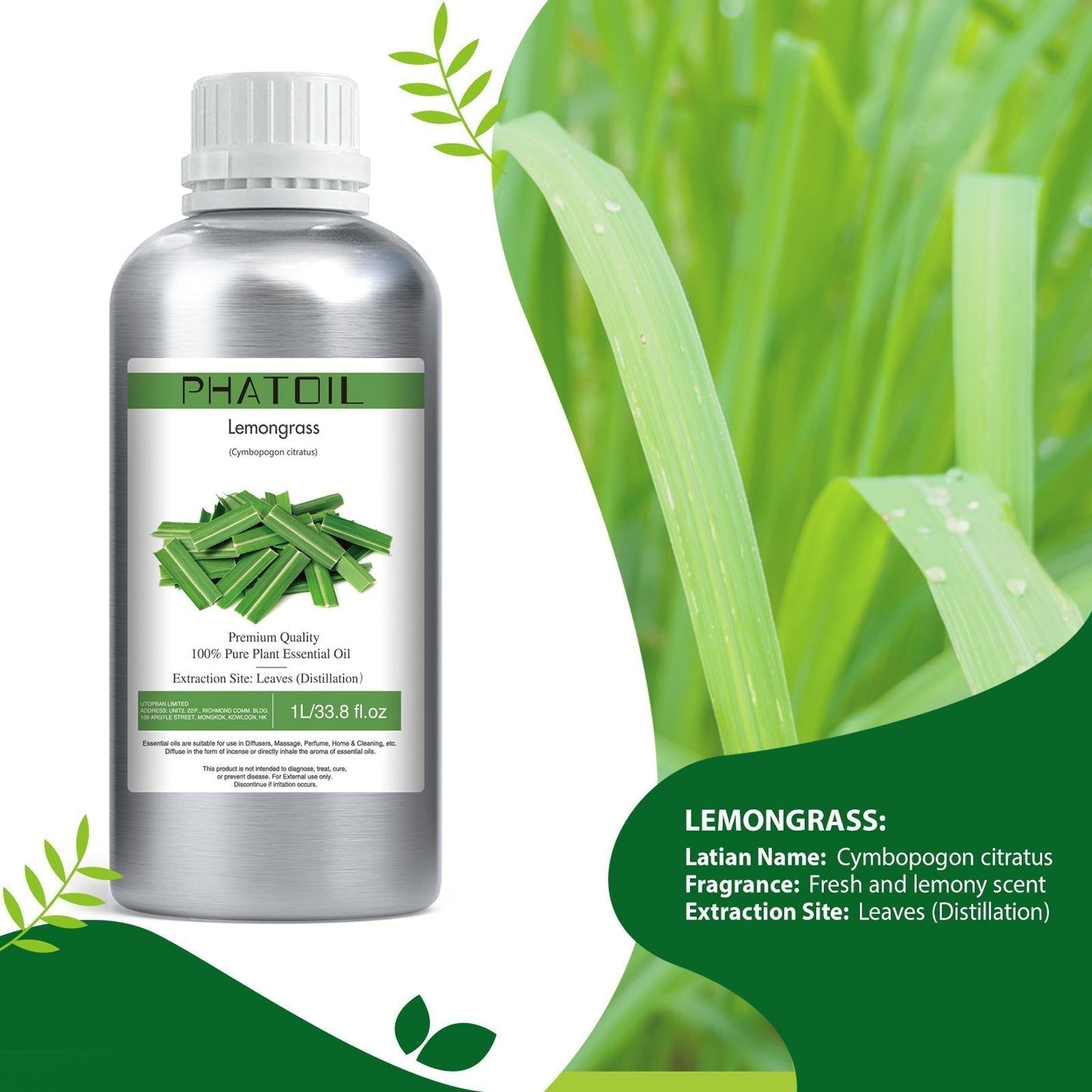 Phatoil 1000ml Pure Plant Essential Oil Fragrance With Droppers